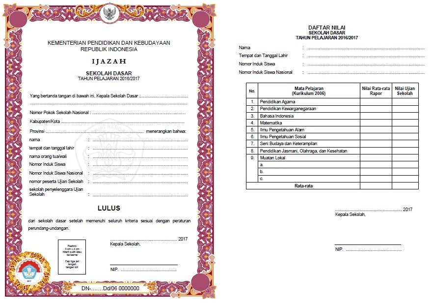 Juknis Pengisian Blangko Ijasah SD, SDLB, SMP, SMPLB, SMA 