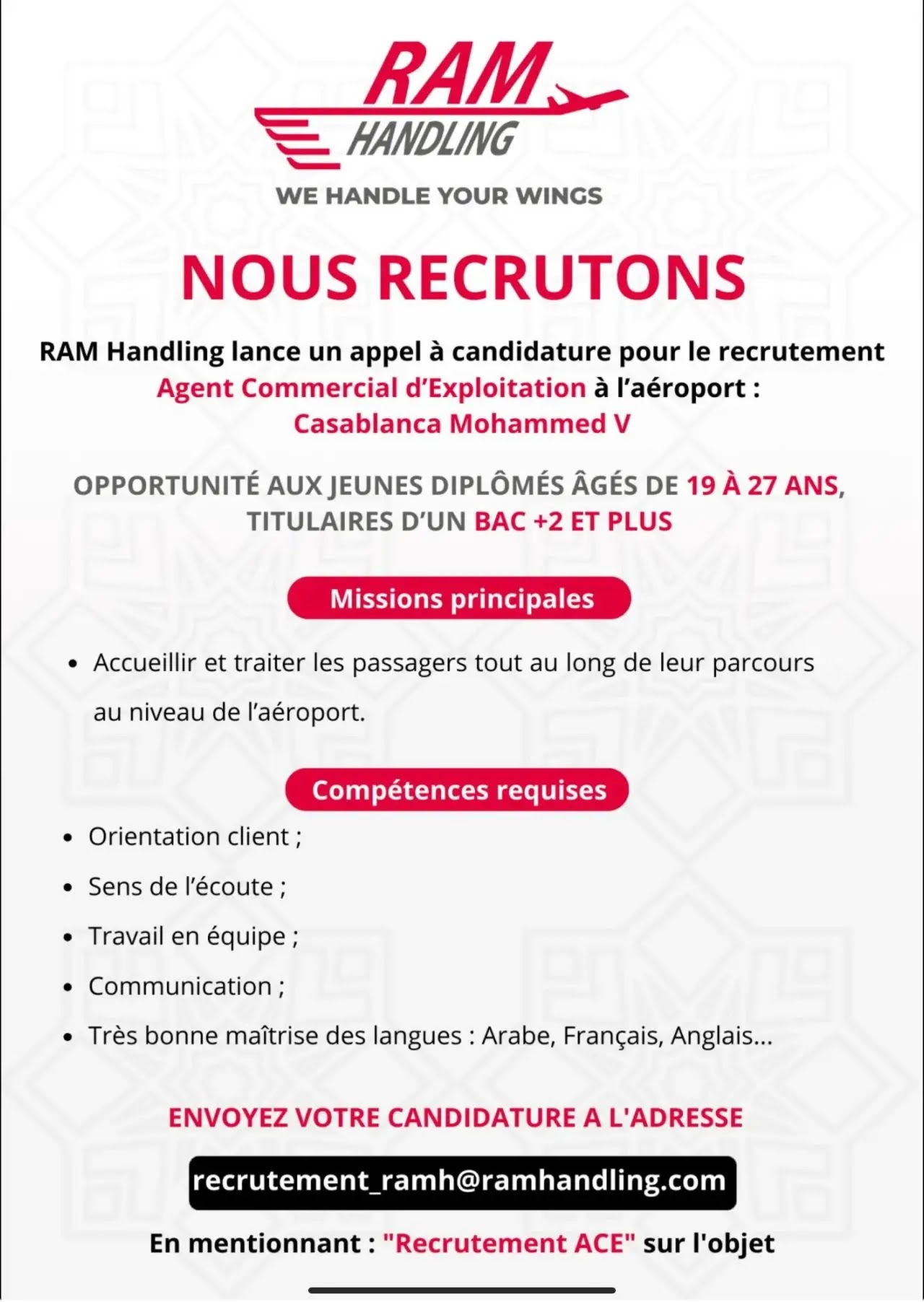 RAM handling recrute des Agents Commerciaux