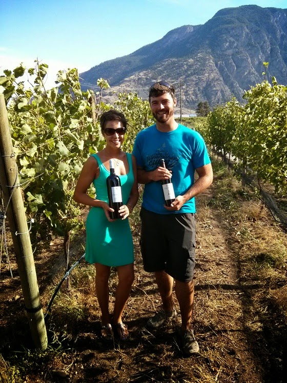 Jesce & Charlie amongst the vineyard rows at Clos du Soleil