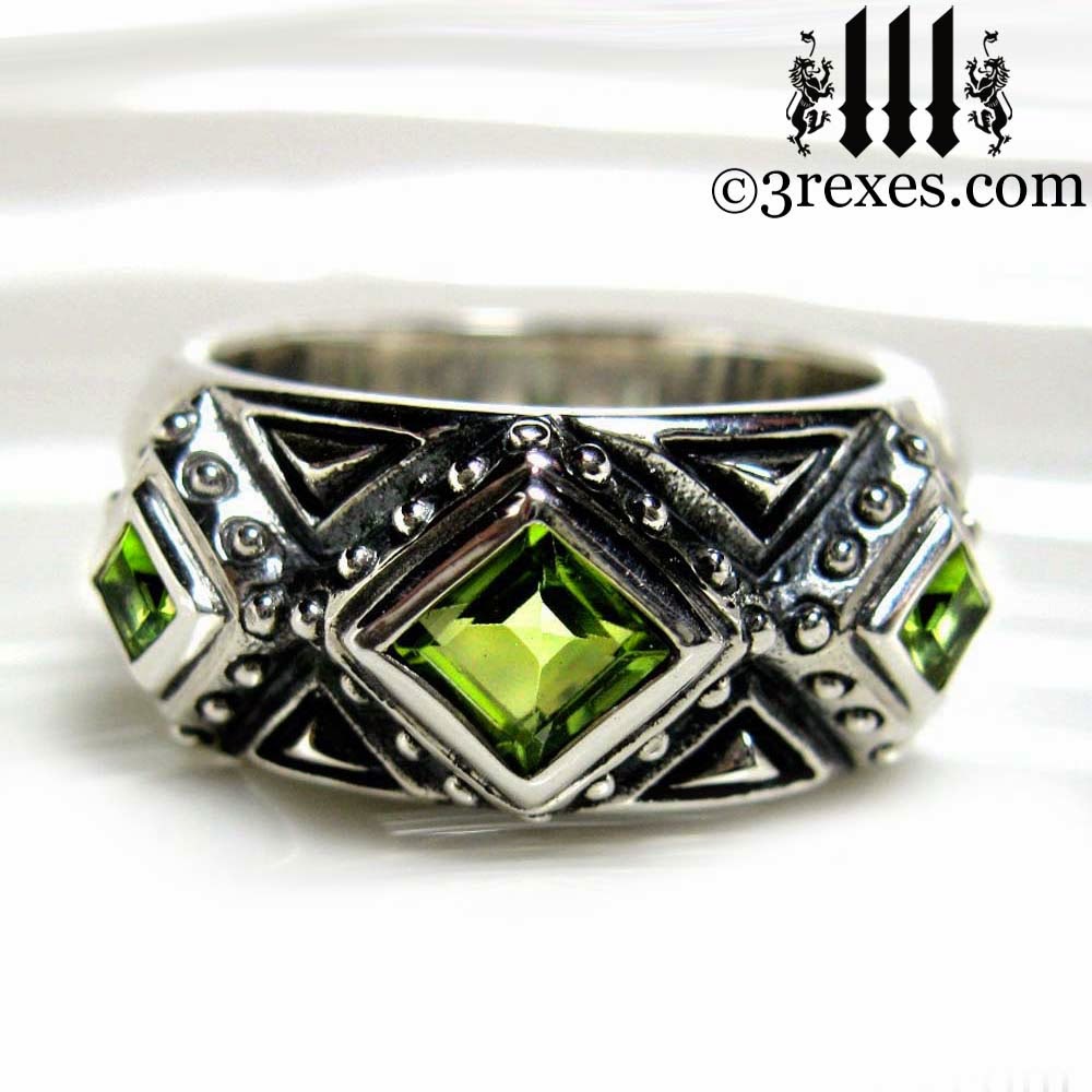 gothic medieval wedding ring for men green peridot