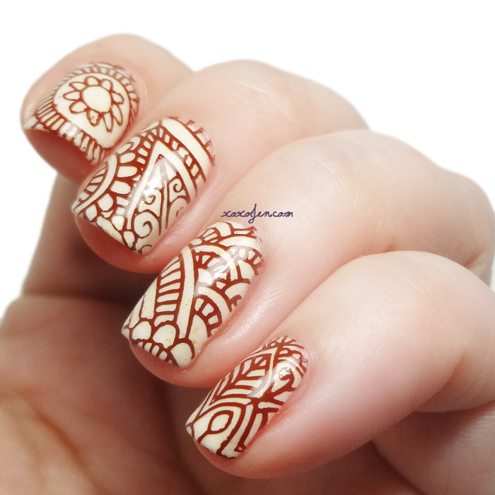 xoxoJen's swatch of Grace-full Butter-ful stamped with henna