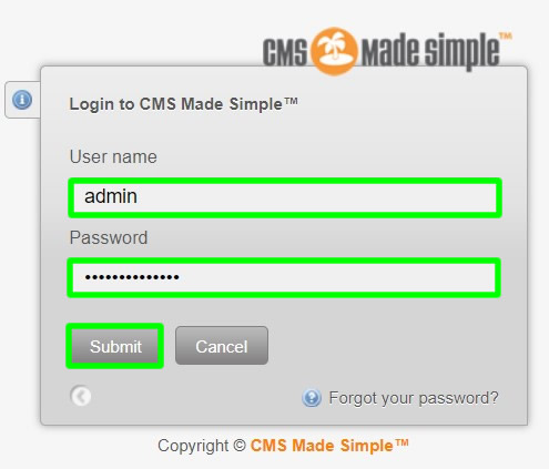 login cmsms website admin username and password