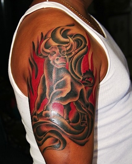 Bull half sleeve tattoo