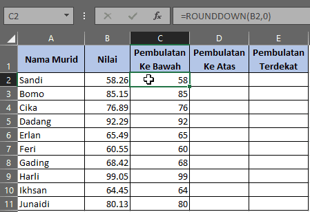 rumus excel rounddown