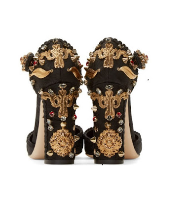 Dolce and Gabbana Black t-strap embellished block heels