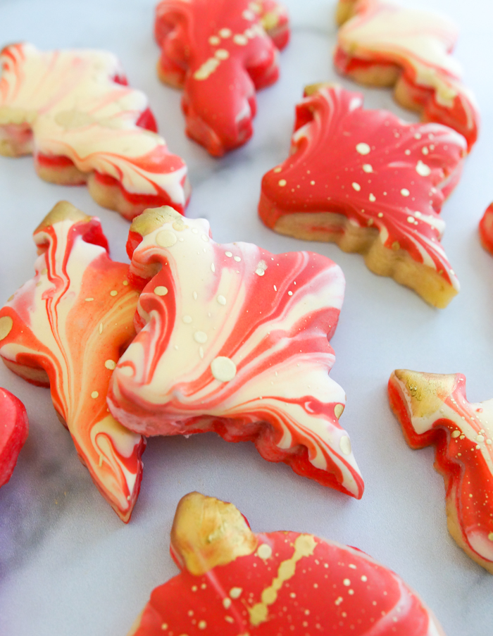 double marbled gold-flecked ornament cookies