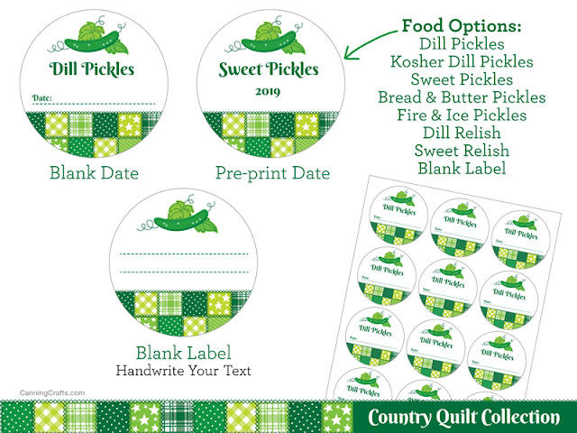 Country Quilt Pickle canning jar labels