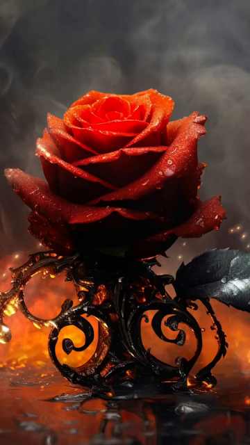Red rose in flame