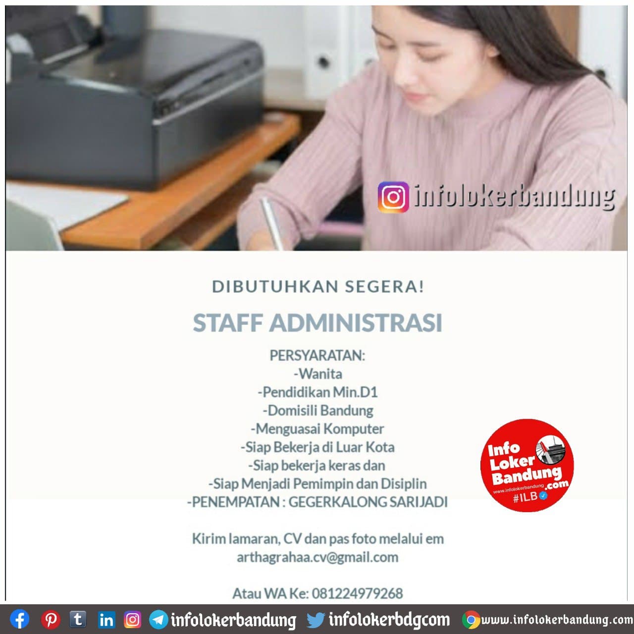 Lowongan Kerja Staff Administrasi CV. Arthagraha Januari 2021