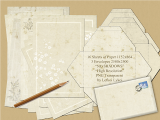 16 Sheets of paper & 3 Envelopes PNG 1152 x 864 pixels High Quality, Graphic Design, Mail Art, Vintage