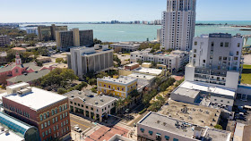An aerial view of downtown Clearwater, which was a major topic at Monday's City Council workshop. Council member Mark Bunker said the city should ask the FBI to investigate Scientology in relation to recent downtown real estate purchases tied to the church. His council colleagues disagreed. [LUIS SANTANA | Times]