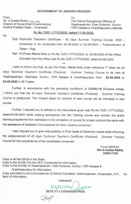 Technical Teachers Certificate 42 Days summer training course 2020 for six trades schedule postponed .    