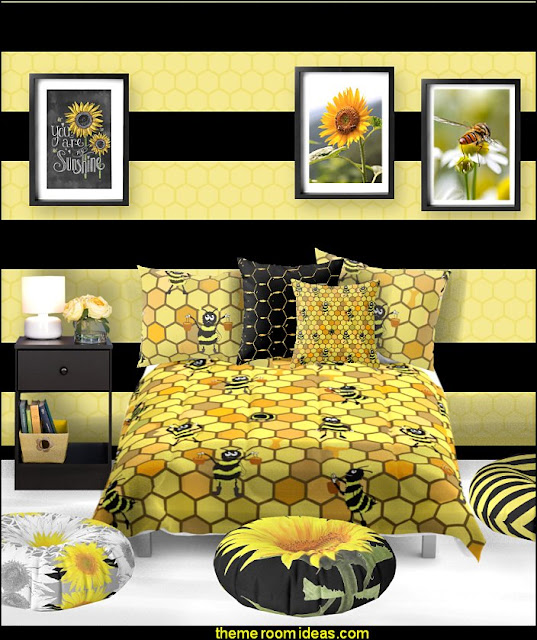 bee bedding bee bedroom bee posters bee floor pillows   bumble bee bedrooms - Bumble bee decor - Honey bee decor - decorating bumble bee home decor - Bumble Bee themed nursery - bee wallpaper mural decals - Honeycomb Stencil - hexagonal stencils - bees in springtime garden bedroom -  bee themed nursery - black yellow bedroom ideas - Hexagon pattern -