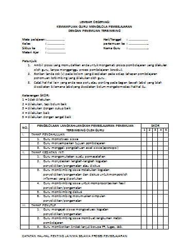 Cara Menyusun Lembar Observasi Pembelajaran Penemuan 