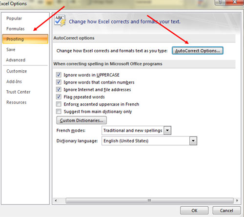 Auto Correct Option Ms Office Excel