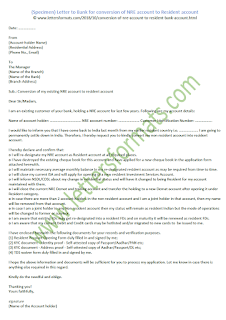 Letter to Bank for conversion of NRE account to Resident account