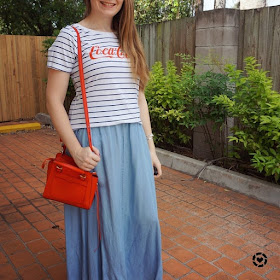 awayfromblue instagram stripe logo coca-cola tee and chambray maxi skirt little red bag 
