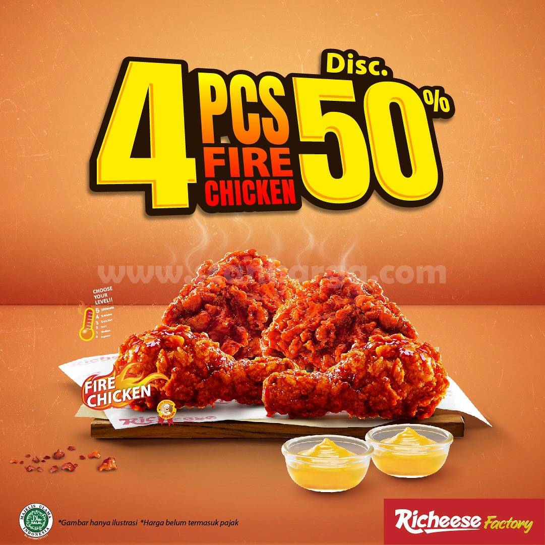 Promo Richeese Factory 4 Pcs Fire Chicken Disc 50%