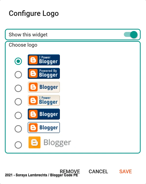 BloggerButton gadget control panel