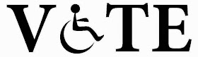 VOTE in large black capital letters, but the "o" is the wheelchair symbol