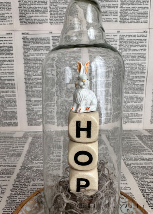 HOP bunny display Easter cloche.