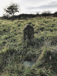 A photo of a memorial stone and plaque standing in the grass of Ferry Hills, North Queensferry.  Photo taken by Kevin Nosferatu for the Skulferatu Project.
