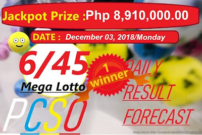  December 03, 2018 6/45 Mega Lotto Result and Jackpot Prize
