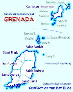 Map of Grenada showing its parishes and some islands