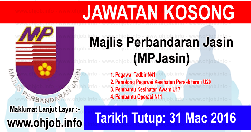 Jawatan Kosong Majlis Perbandaran Jasin (MPJasin) (31 Mac 