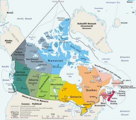 mapa politico de canada