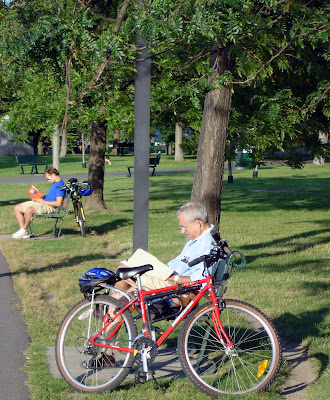 man bike bicycle esplanade Boston book