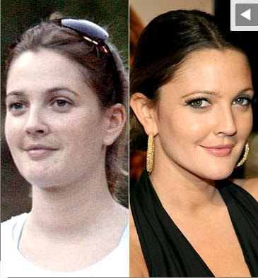 Drew Barrymore sans maquillage avec maquillage make up