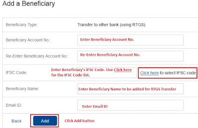 Fill RTGS Beneficiary Details