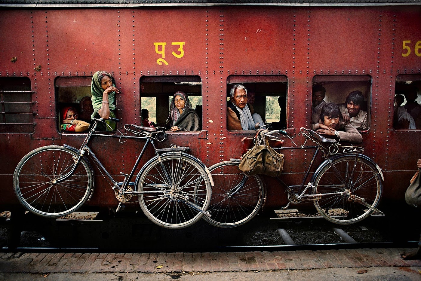 Bicycles on Side of Train, India