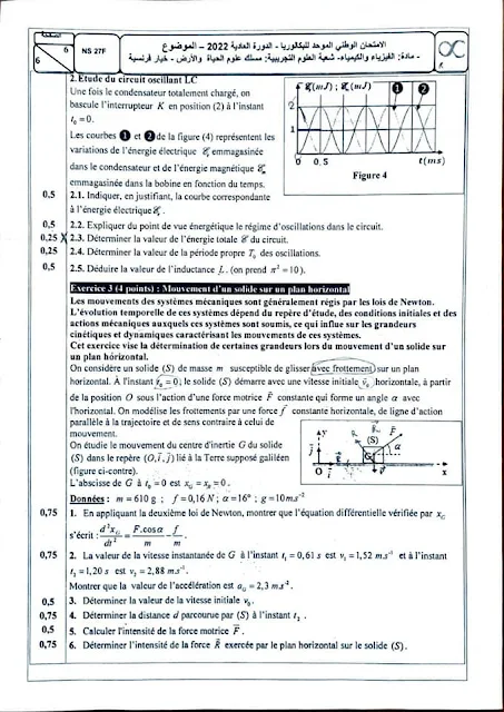 الامتحان الوطني الموحد للبكالوريا الفيزياء والكيمياء مسلك علوم الحياة والأرض الدورة  العادية خيار فرنسية  2022