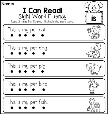 kindergarten reading comprehension worksheets pet topic