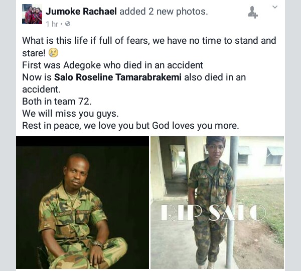 Photos: Young Nigerian female soldier killed in accident few hours after she shared her excitement about her upcoming birthday which is today