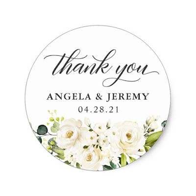  Greenery White Roses Floral Wedding Thank You Classic Round Sticker