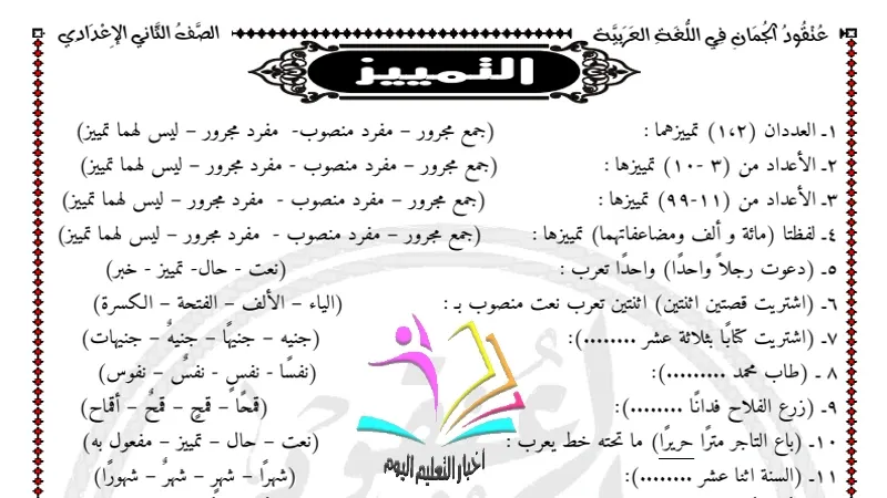 مراجعة لغة عربية الصف الثاني الاعدادي ترم ثاني أ/ محمد حسن