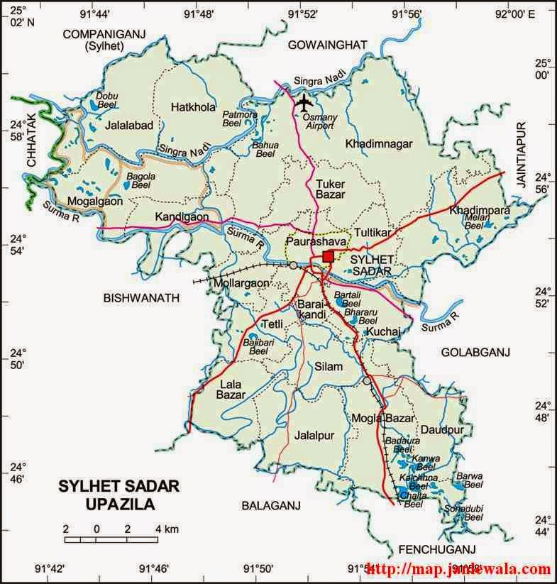 sylhet sadar upazila map of bangladesh