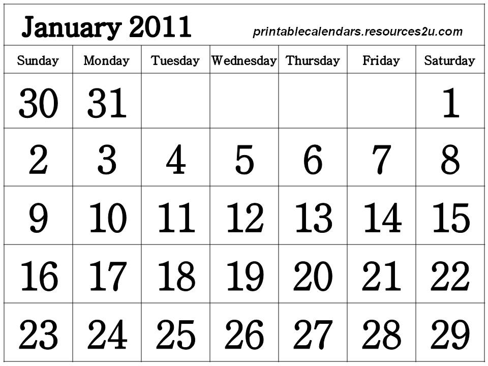 2011 calendar printable january. Free Printable January 2011