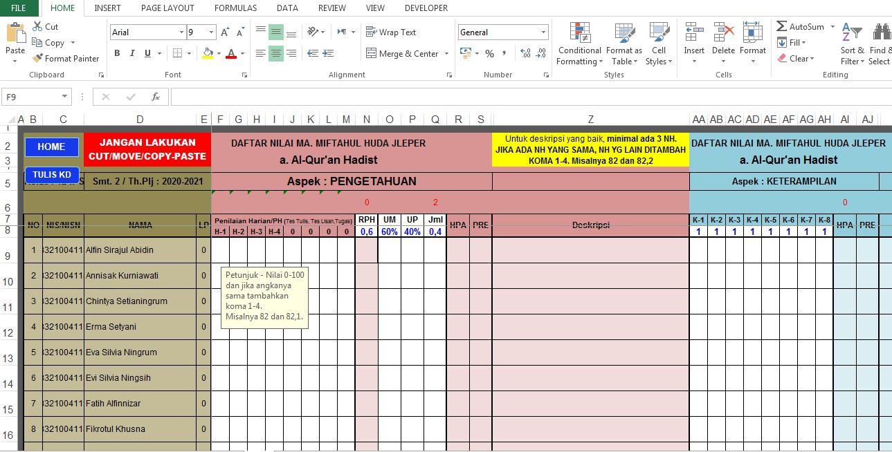 Aplikasi Excel Penilaian Raport Kelas 12 IPS Semeter Genap MA