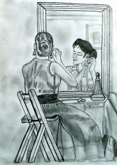 PENCIL DRAWING  - LADY MAKEUP