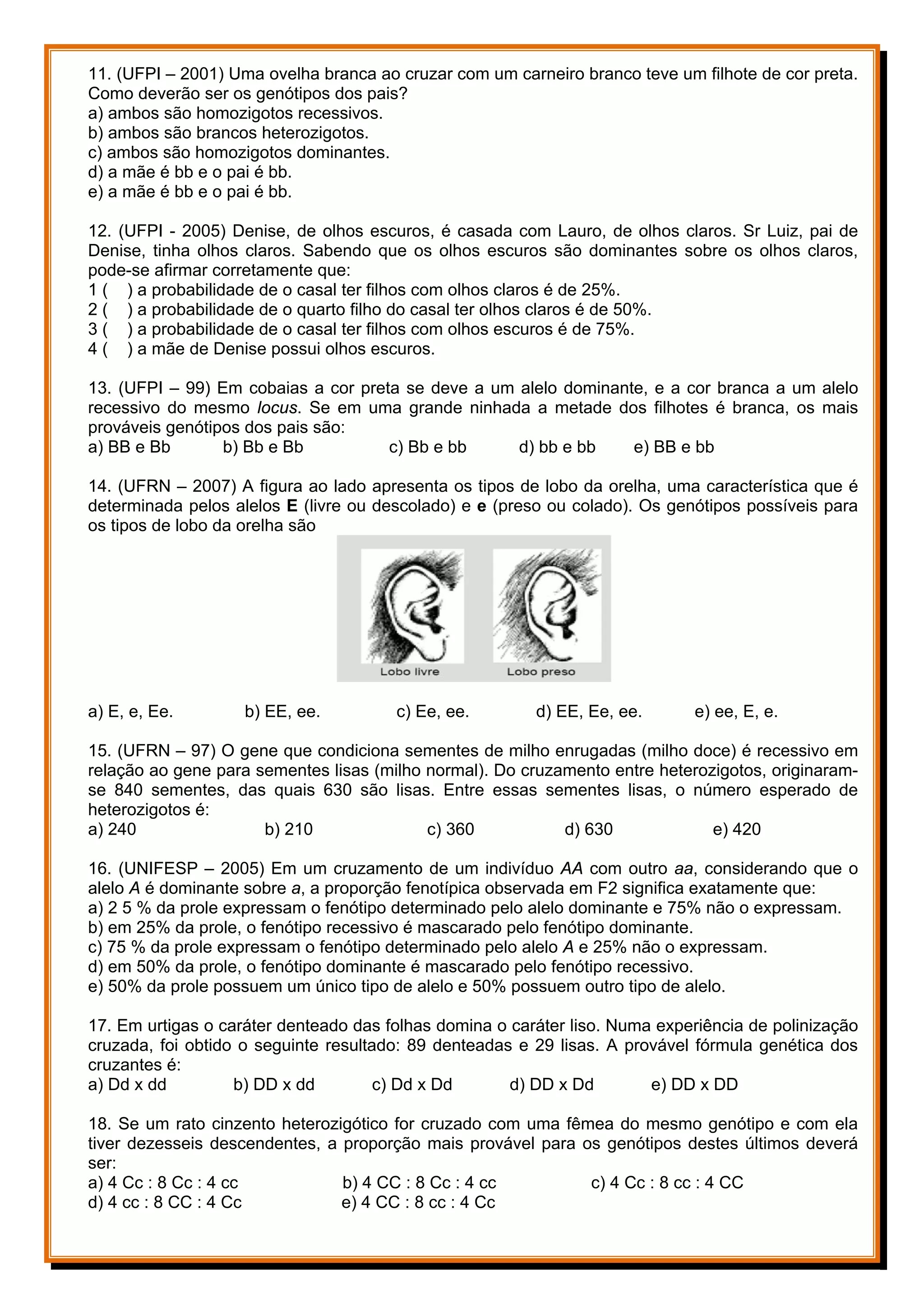 Exercícios genética 8 ano