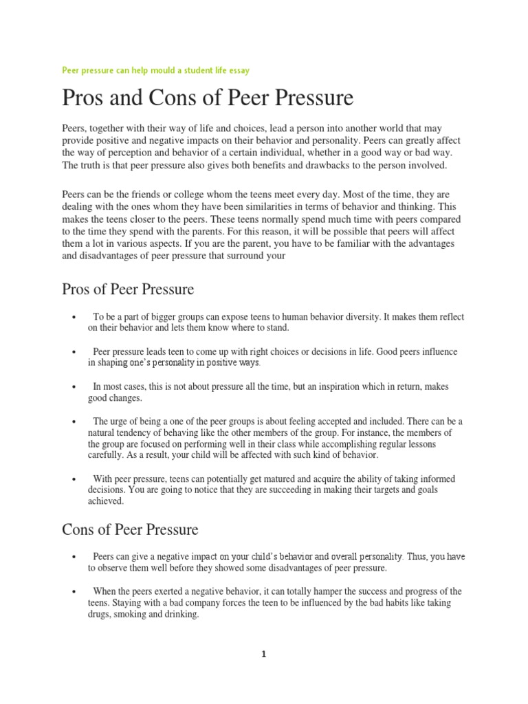 peer pressure essay outline