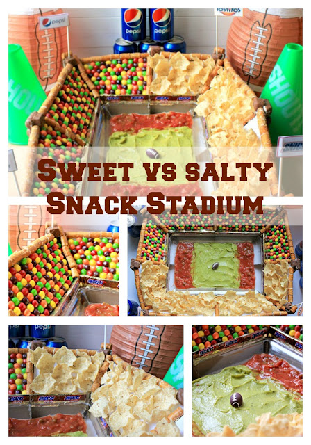 Everything you need to build a sweet vs salty snack stadium for your next football party! #GameDayGlory #ad