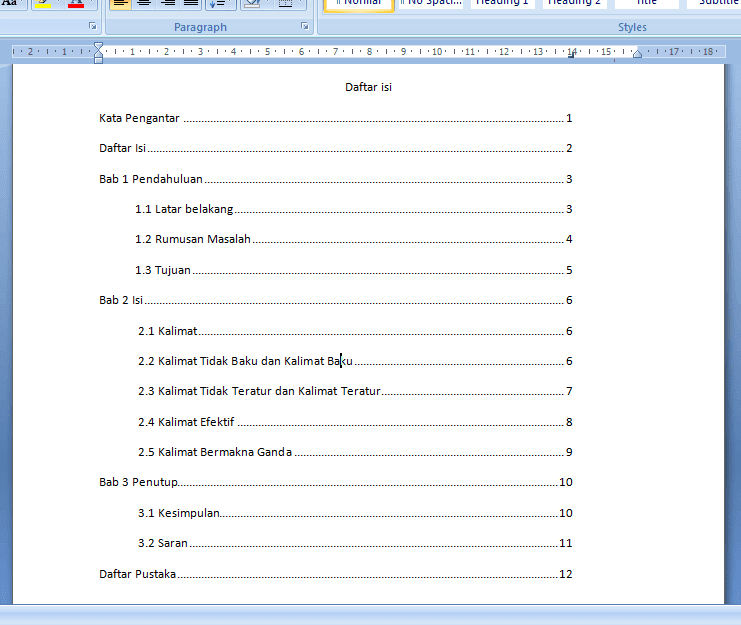 Cara Membuat Daftar Isi di Microsoft Word 2007