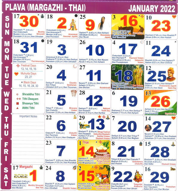 Tamil Calendar January 2022 (Panchangam)