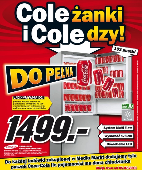 Media Markt - Promocja - Lodówki pełne puszek Coca-Cola oraz raty 30 x 0%
