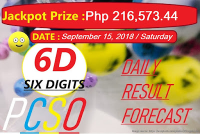 September 15, 2018 6D Six Digits Lotto Result and Jackpot Prize